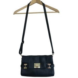 MICHAEL KORS black pebbled leather gold Astrid crossbody purse bag